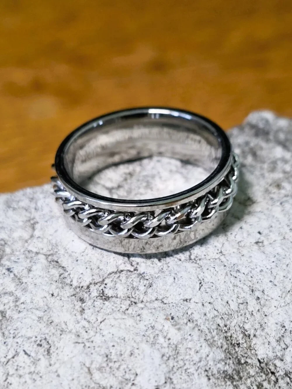 NEW! Stainless Steel Spinner Ring w/Braided Chain Fidget Band & Roman Numerals